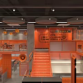 Modern Clay Stove Hotpot Restaurant Interior With Orange Decor And Staircase