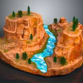 Detailed Rocky Mountain Terrain Model With Flowing River And Green Trees