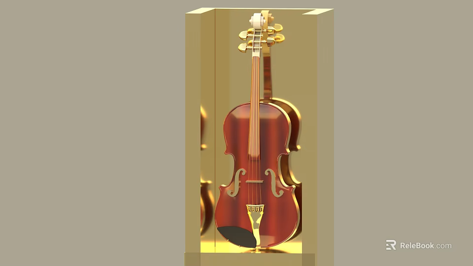 Musical Instrument and Art Supplies Featuring Violin in Golden Display Case 3d model 