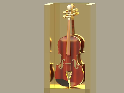 Musical Instrument and Art Supplies Featuring Violin in Golden Display Case 3d model