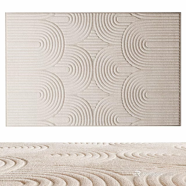 Modern Textured Square Rug With Beige Interlocking Circular Wave Patterns Design 3d model 