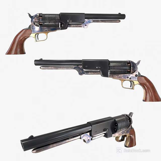 Classic Revolver Weapons With Wooden Grips Metal Parts And Multiple Angles 3d model 