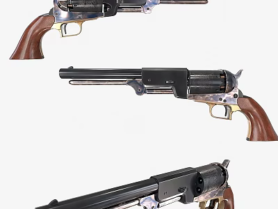 Classic Revolver Weapons With Wooden Grips Metal Parts And Multiple Angles 3d model