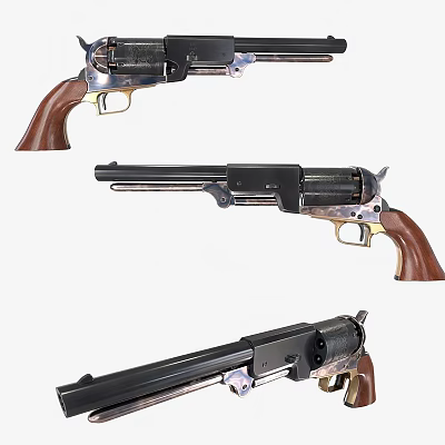 Classic Revolver Weapons With Wooden Grips Metal Parts And Multiple Angles 3d model