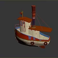 Colorful Toy Boat With Red Chimney White Hull Blue Accents And Orange Deck