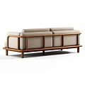 Minimalist Modern Sofa With Beige Fabric Upholstery And Brown Wooden Frame Design Details
