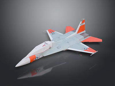 White And Orange Fighter Jet Model With Tail Wing And Shiny Surface 3d model