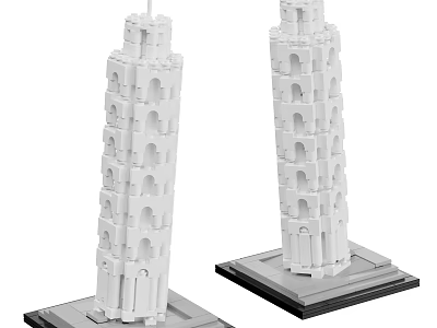 Building Blocks Leaning Tower Model Two Detailed Arch Design With Black Base 3d model