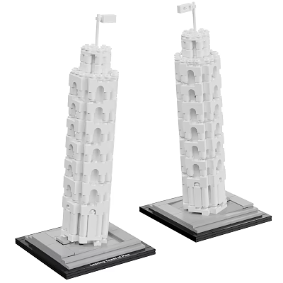 Building Blocks Leaning Tower Model Two Detailed Arch Design With Black Base 3d model