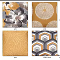 Decorative Throw Pillows With Abstract Watercolor And Geometric Patterns In Yellow Gray Tones