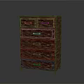 Brown Wooden Dresser With Textured Surface Multiple Drawers And Black Handles