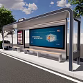 Modern Bus Stop Exterior Design With Transparent Roof Bench Information Display And Trees