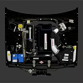The Industrial Mechanical Equipment With Black Frame Blue Pipes White Valves And Control Panels
