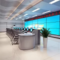 Modern Monitoring Room Interior With Large Screen Wall Control Console And Office Chairs