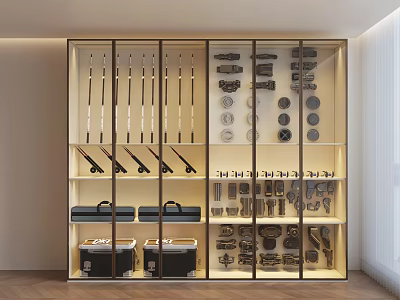 Modern Figure Display Cabinet With Glass Doors And Illuminated Shelves Showcasing Collectible Models 3d model