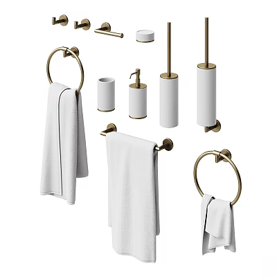 Modern Bathroom Accessories Set With Gold Brass Towel Racks Toilet Paper Holders And Soap Dispensers 3d model