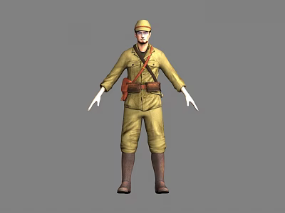 Game Movie Character Wearing Yellow Military Uniform with Cap Red Satchel Long Boots White Gloves 3d model