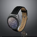 Stylish Smartwatch With Black Leather Strap Orange Lining And Circular Dial