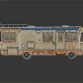 Rusty Old Recreational Vehicle With Worn Exterior Brown Blue Orange Windows And Damaged Roof