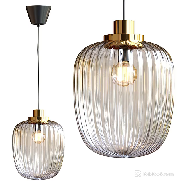 Modern Transparent Glass Pendant Lights With Vertical Stripes And Gold Base 3d model 