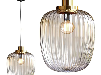 Modern Transparent Glass Pendant Lights With Vertical Stripes And Gold Base 3d model
