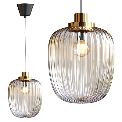 Modern Transparent Glass Pendant Lights With Vertical Stripes And Gold Base 3d model