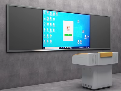 Modern Widgets On Blue Screen Interface Showing Icons Document And White Podium 3d model