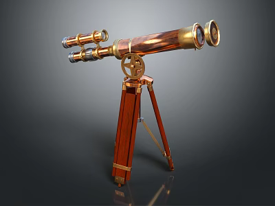 Commercial Binocular Telescope Equipment with Wooden Tripod Stand and Brass Accents 3d model