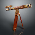Commercial Binocular Telescope Equipment with Wooden Tripod Stand and Brass Accents