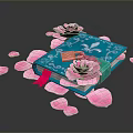 Elegant Decorative Blue Book With Rose Petals Red Bookmark And Small Key