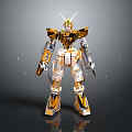 Yellow And White Mech Robot Character With Antennas Weapons And Armor Design