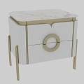 Modern Bedside Table With White Body Gold Accents Marble Top And Circular Handle