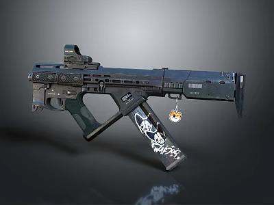 Modern Black Tactical Rifle Featuring Scope Custom Artwork And Tactical Accessories 3d model