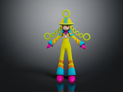 Colorful Game Movie Character 3D Model With Yellow Outfit Green Rings And Pink Gloves 3d model