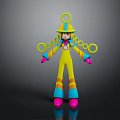 Colorful Game Movie Character 3D Model With Yellow Outfit Green Rings And Pink Gloves