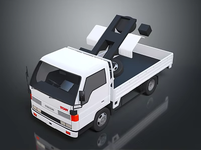Isuzu White Flatbed Truck With Mechanical Loading Equipment On Platform 3d model