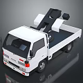 Isuzu White Flatbed Truck With Mechanical Loading Equipment On Platform 3d model