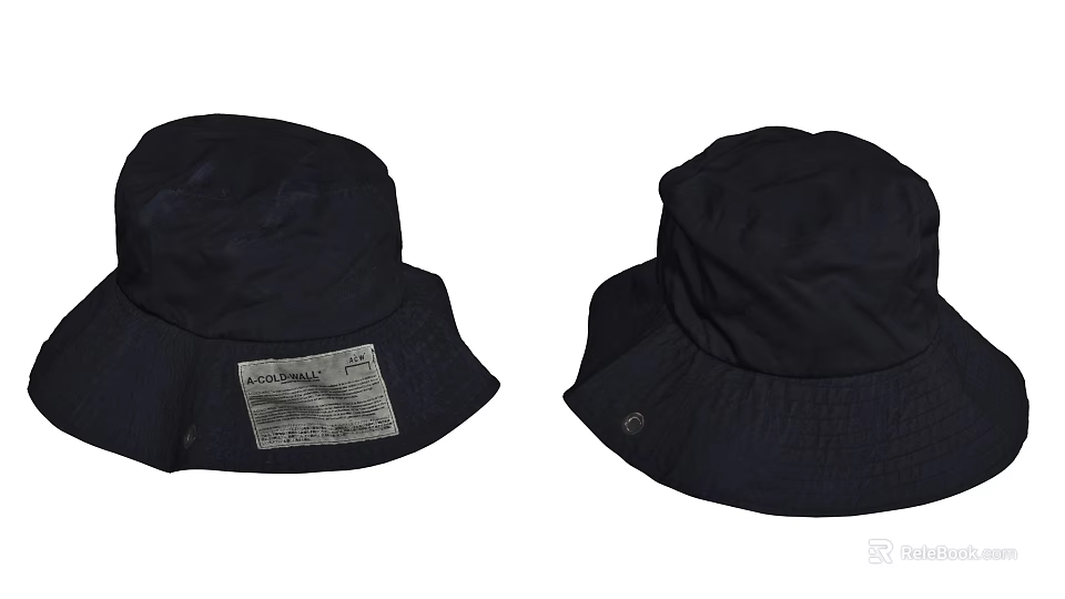 Black Bucket Hats With Label Detail And Casual Fashion Style Design 3d model 