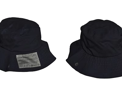 Black Bucket Hats With Label Detail And Casual Fashion Style Design 3d model