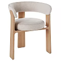 Modern Minimalist Round Wooden Dining Table and Chairs Set with Upholstered Seats and Armrests