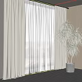 Brown Curtains With White Sheer Panels In Modern Interior With Green Plant And Wooden Wall