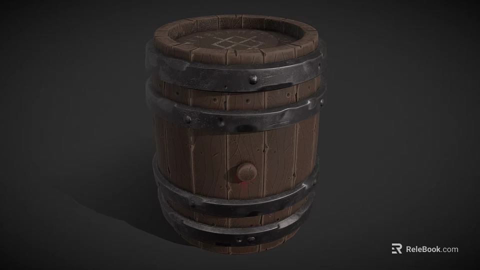 Traditional Wooden Barrel With Metal Hoops Wooden Top And Rivets For Home Storage 3d model 