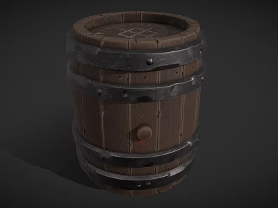 Traditional Wooden Barrel With Metal Hoops Wooden Top And Rivets For Home Storage 3d model