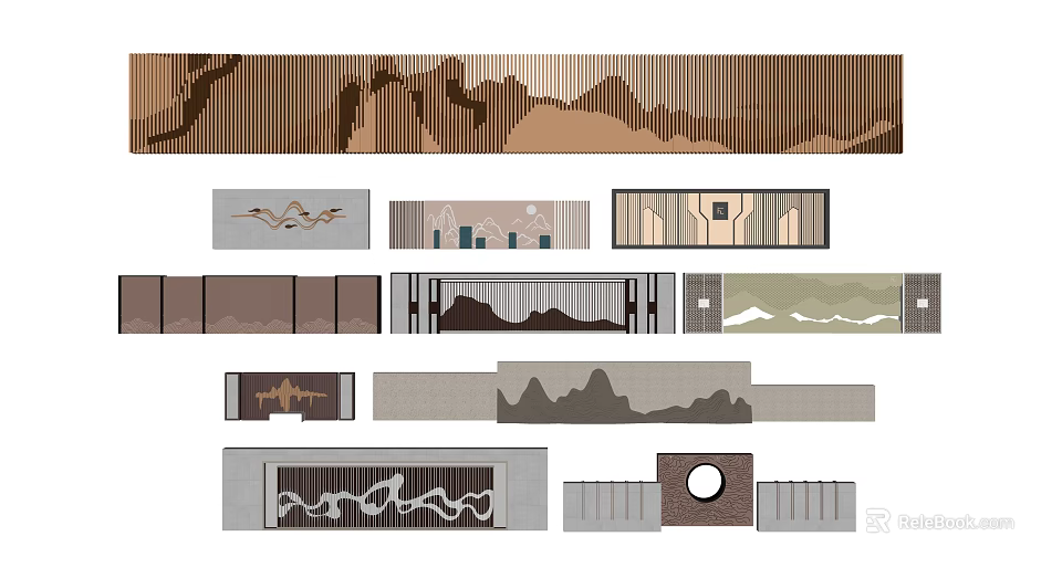 Modern Feature Wall Design With Mountain Patterns Wooden Texture And Geometric Shapes 3d model
