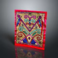 Decorative Furniture Accessory with Colorful Embroidered Pattern Red Border and Geometric Design