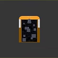 Yellow Industrial Machinery With Vertical Body Black Components Warning Stripes And Gray Base