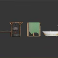 Miniature Scene Components With Wooden Frame Hanging Pot Green Cloth Box Seedling Pot And Sprinkler