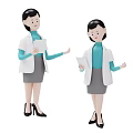 Game Movie Characters Wearing White Coats Teal Tops Gray Skirts Black Heels Holding Papers Talking