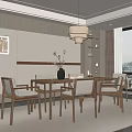 Modern Minimalist Restaurant Interior Design With Wooden Dining Table Chairs Pendant Lamp And Mountain View