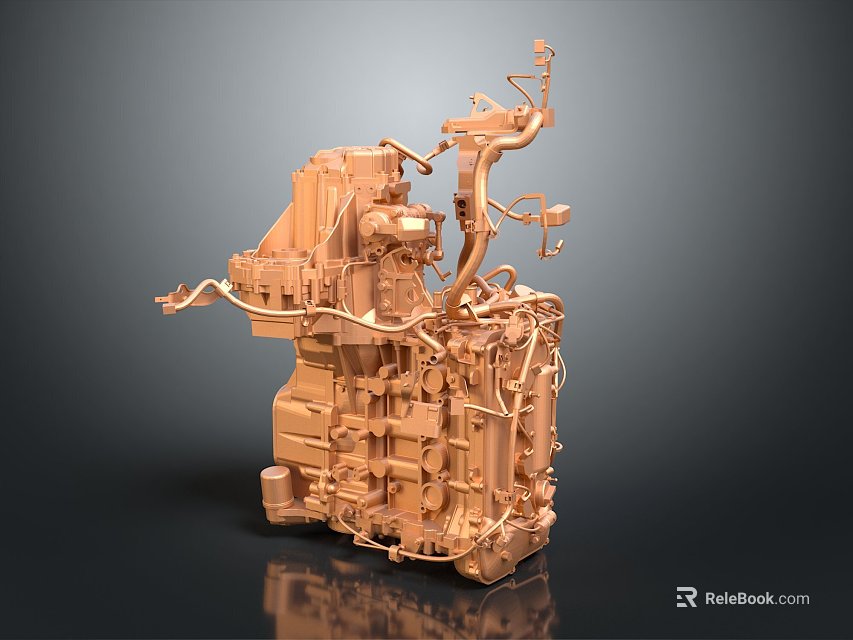 Detailed Mechanical Engine With Intricate Metal Parts And Piping System Design 3d model 